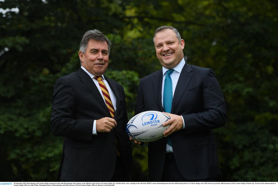 Leinster sponsorship renewal photo with Mick Dawson and John White